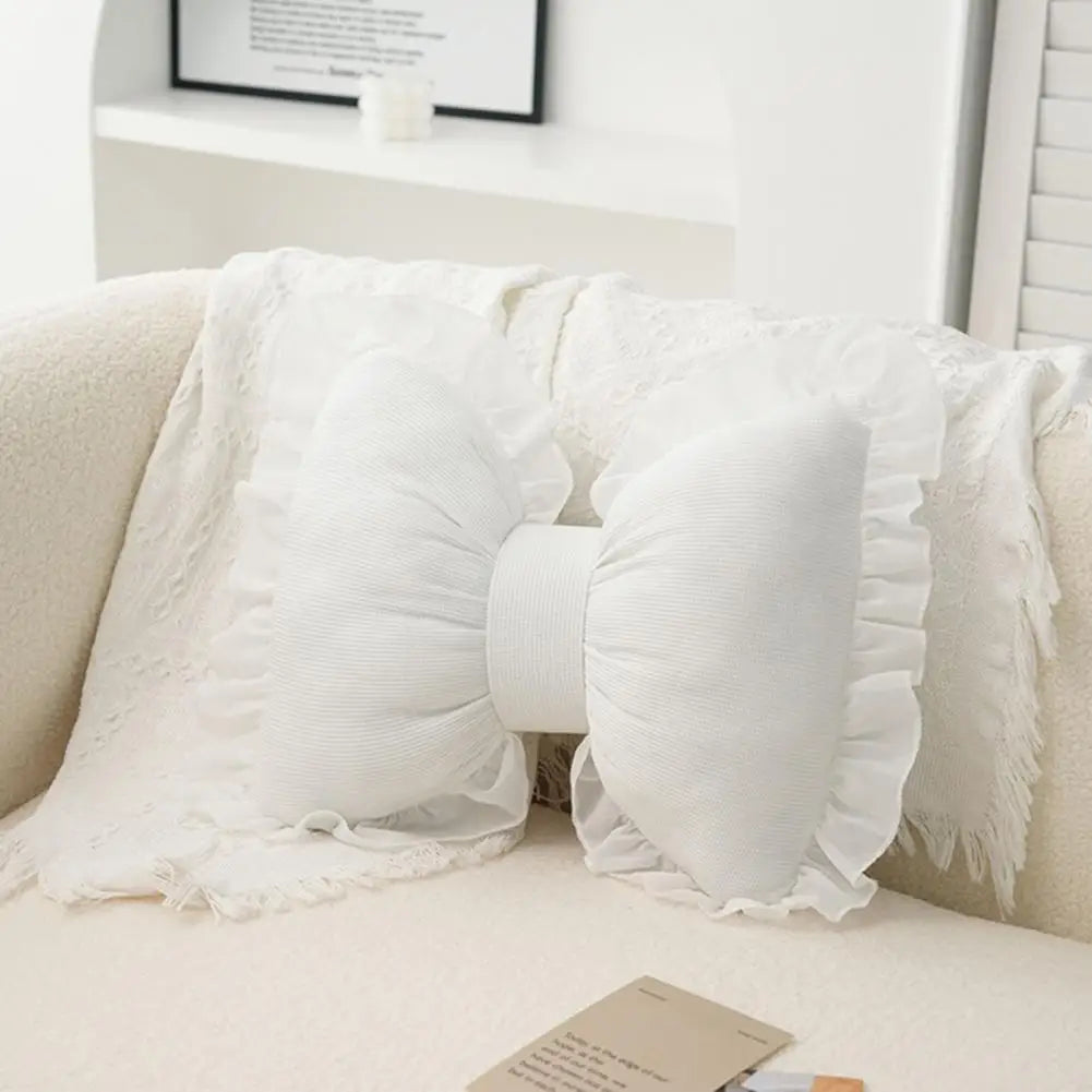 Pink Bow-shaped Pillow Ruffle Lace Decor Plush PP Cotton Filling Pillow Bed Couch Sofa Support Pillow Car Seat Companion Pillows