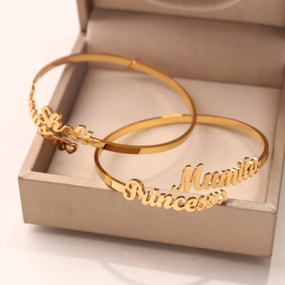Custom Name Bangle for Women Stainles Steel Open Bracelets Girl Jewelry Personalised Double Name Couple Bracelet Christmas Gifts