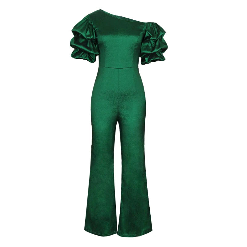 Jumpsuits Women One Piece Party Slim Fit Sexy Oblique Shoulder Wide Leg Long Pants Overalls Elegant Splice Rompers Evening
