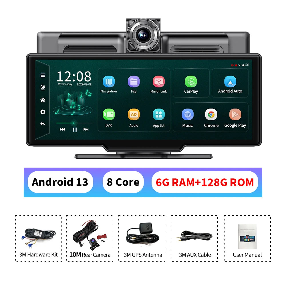 Imagebon Android 13 4G LTE 10.26 Inch Dash Cam Recorder 6+128G 8 Core ADAS Google Play GPS FM 24H Parking Monitor Mirror Video