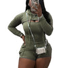 Women's Knitted Ribbed Cargo Pocket Playsuits with Hooded Long Sleeve Top Outfits Jumpsuits Shorts Overalls Birthday Clubwear