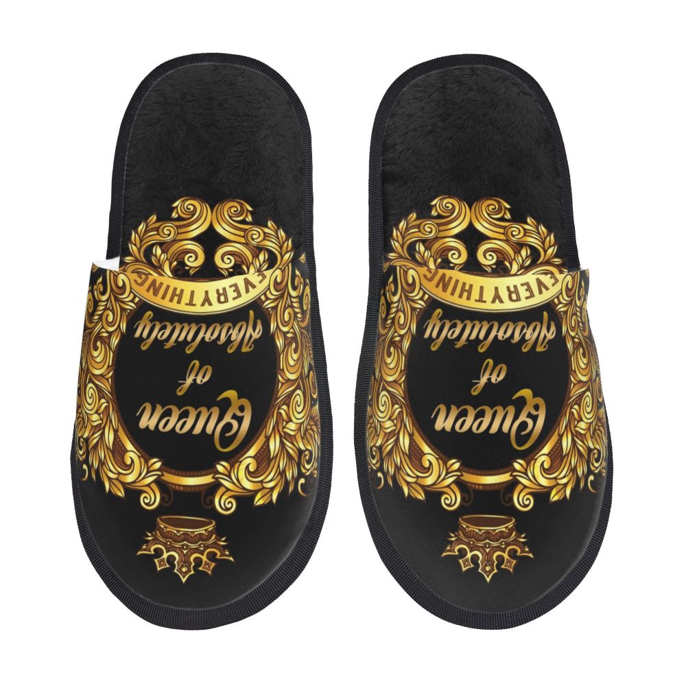 Custom Queen Of Absolutely Everything Gold Baroque Soft Memory Foam House Slippers Women Comfy Warm Anti-skid Sole Slipper