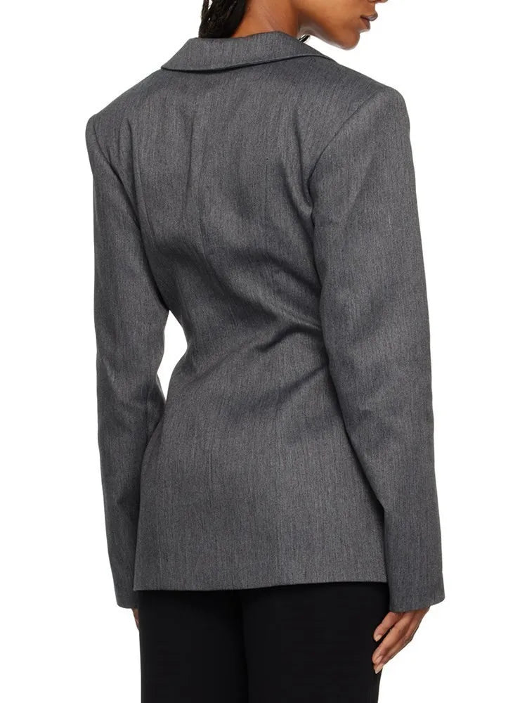 TWOTWINSTYLE Patchwork Lace Up Hollow Out Blazer For Women Notched Collar Long Sleeve Tunic Designer Blazers Female Fashion New