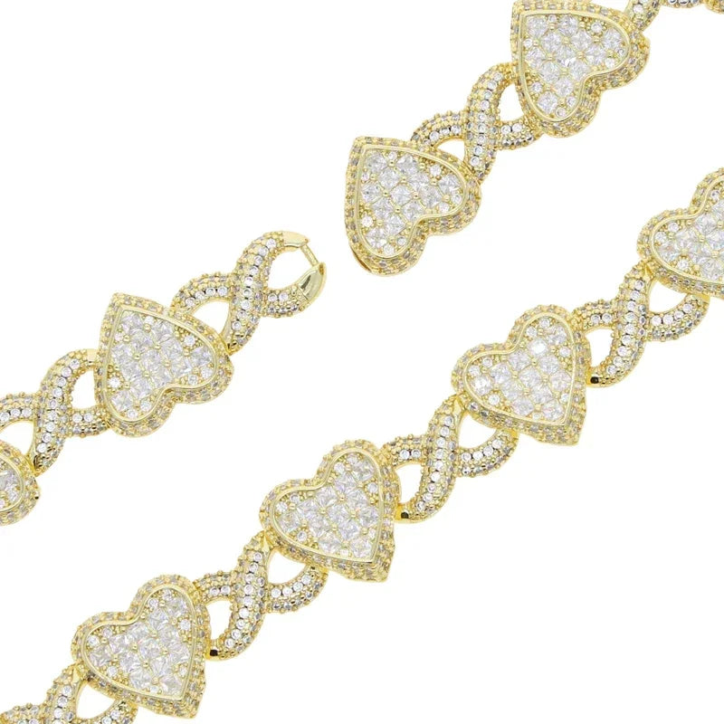 2025 Iced Out Bling Full Paved 5A Cubic Zirconia CZ Heart Charm Infinity Chain Choker Necklace Jewelry For Women Men