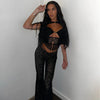 FAGADOER Sexy Lace See Through 2 Piece Sets Woman Outfit Hollow Out Crop Top + Flare Pants Female Y2K Streetwear Summer Spring