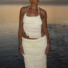 Weird Puss Mesh Backless 2 Piece Set Women Halter Lace-Up See Through Crop Tops+Loose Elegant Long Skirts Vacation Trend Outfits