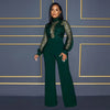 Fashion Women's Clothing Hollow Long-sleeved Loose Wide Leg Jumpsuits Overall Pants Solid Color Sexy Lace