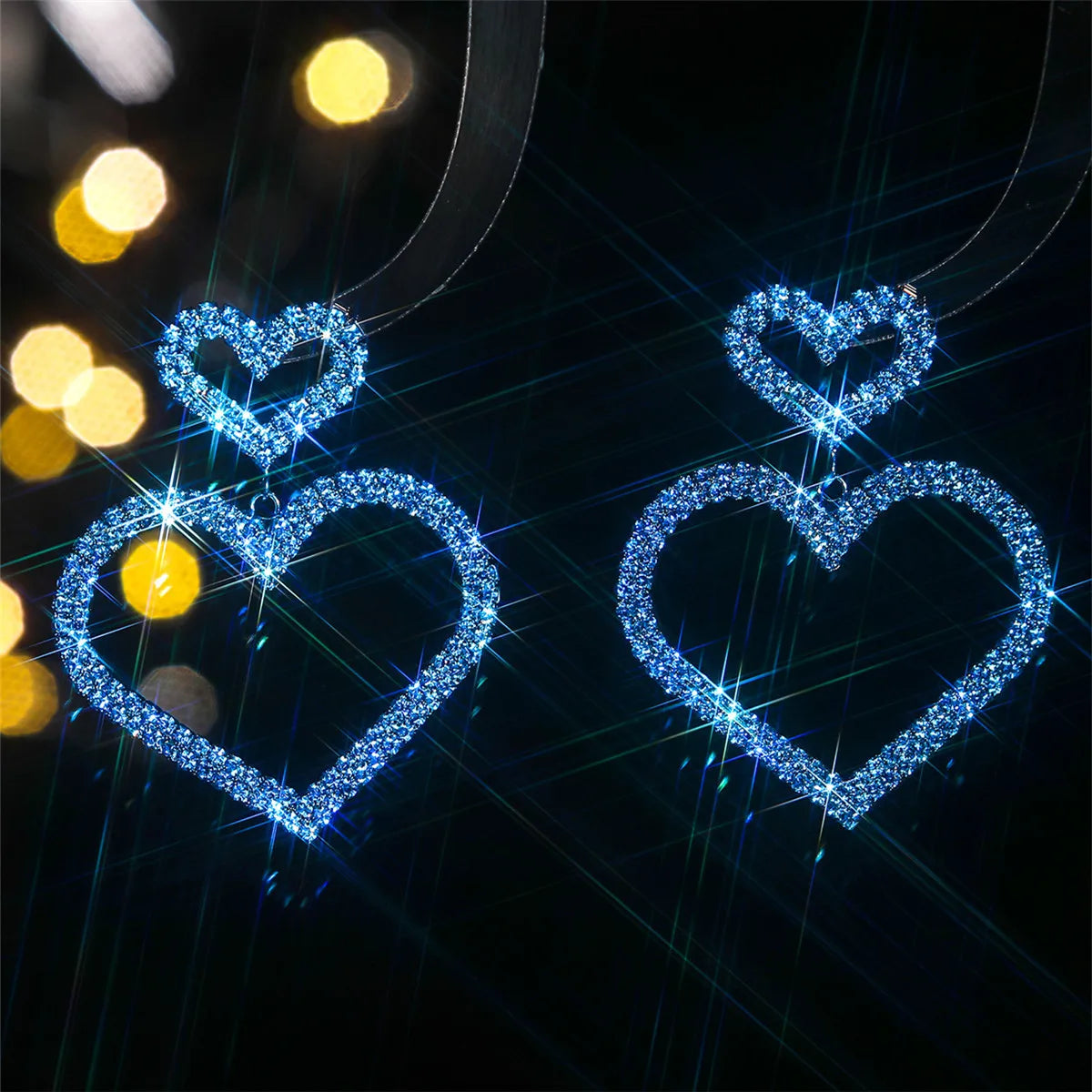 FYUAN Pink Black Heart Rhinestone Drop Earrings for Women Geometric Crystal Dangle Earrings Party Jewelry