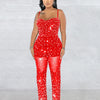 HBLL Women Club Outfits Spaghetti Strap Bodycon Jumpsuits Sparkly Rhinestone Romper Birthday Night Out One Piece Clubwear