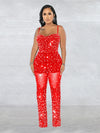 HBLL Women Club Outfits Spaghetti Strap Bodycon Jumpsuits Sparkly Rhinestone Romper Birthday Night Out One Piece Clubwear