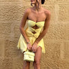Female Solid Pleat Party Dress Women High Street Cocktail Mini Dress Sexy 2025 Strapless Night Club Hollow Backless Mini Dress