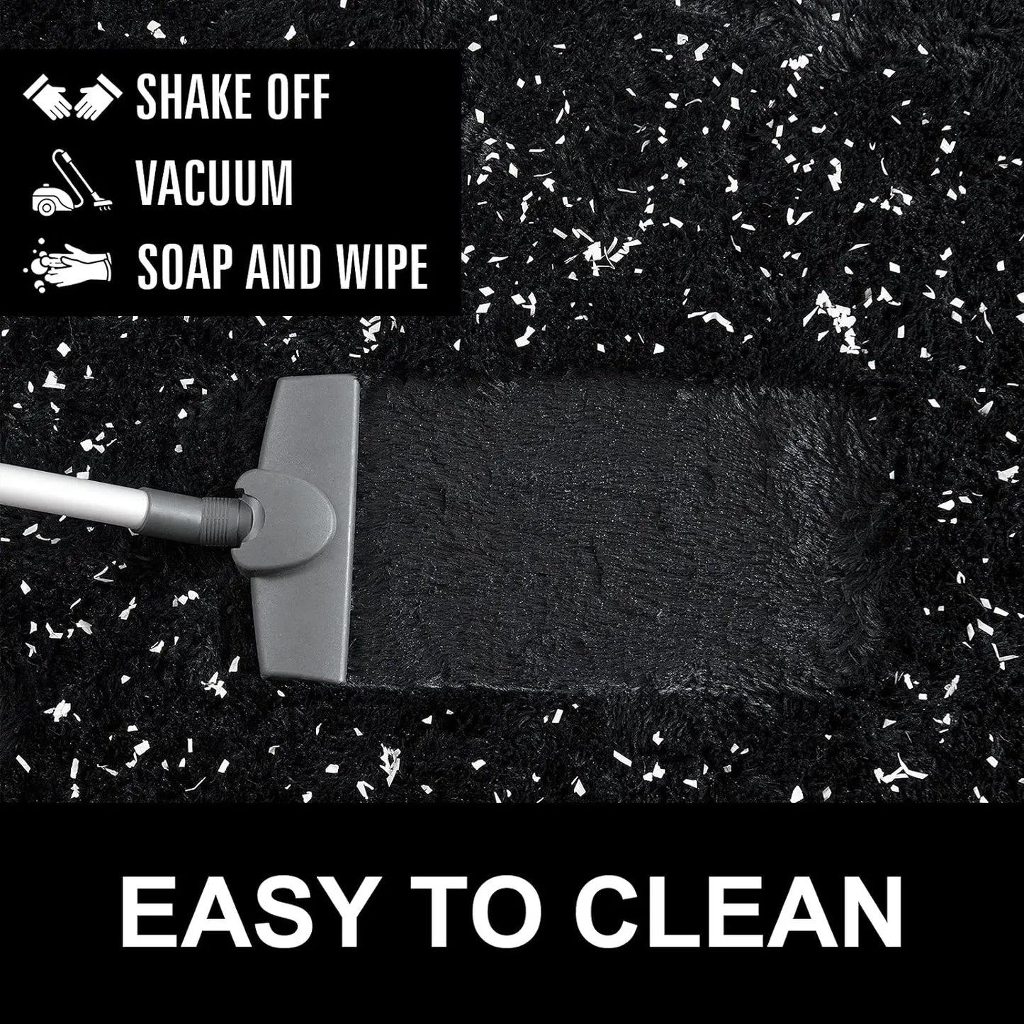 Fluffy Bedroom Rug Carpet Shaggy Fuzzy Rugs for Bedroom Thick Black Area Rugs for Living Room Rugs  for Girls Boys