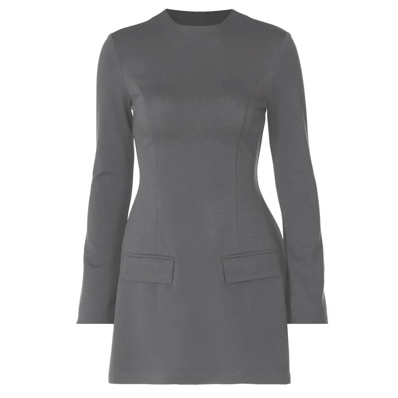 Hugcitar 2024 Spring O Neck Long Sleeve Solid Patchwork Zip Up Sexy Bodycon Mini Dress Women Fashion Outfits Birthday Party Y2K