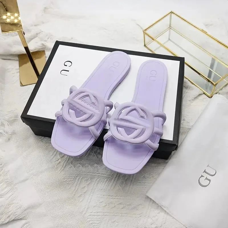 2025 Summer New Women's Slippers Fashion Versatile Holiday Outing One Word Flat Slippers