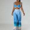 Sexy Nightclub Outfits for Women 2 Piece Set Birthday Vacation Bra Crop Top and Print Wide Leg Pants Matching Sets Beach Wear