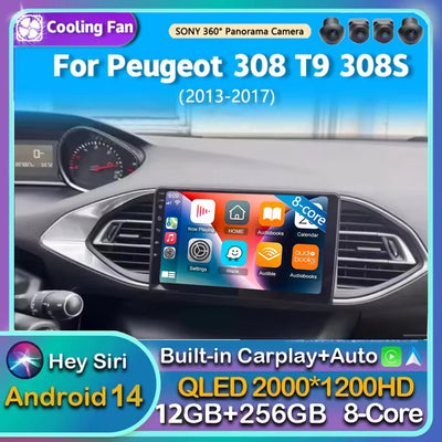 Android 14 Carplay Auto WIFI+4G Car Radio For Peugeot 308 T9 308S 2013 - 2017 Multimedia GPS Player Stereo 2din DSP Head Unit