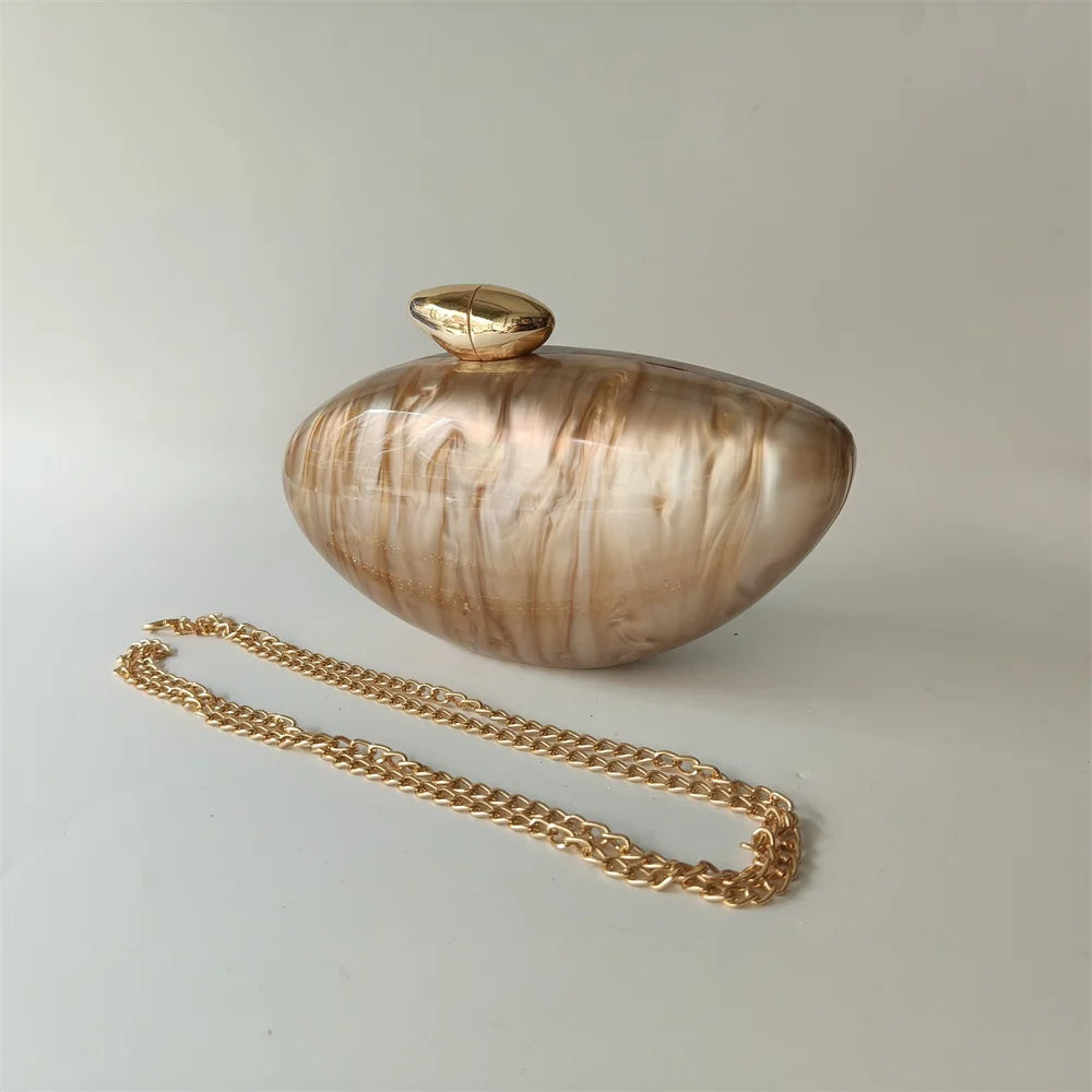 Shell Brand Pearl Brown Marble Acrylic Box Clutches Evening Bag Wedding Party  Female Mini Purse Evening Female Bridal Handbag