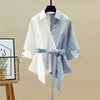 2025 Summer New Stitched Chiffon Shirt Female Set Elegant Women's Jeans Casual Blouse Two Piece Set Ladies Tracksuits