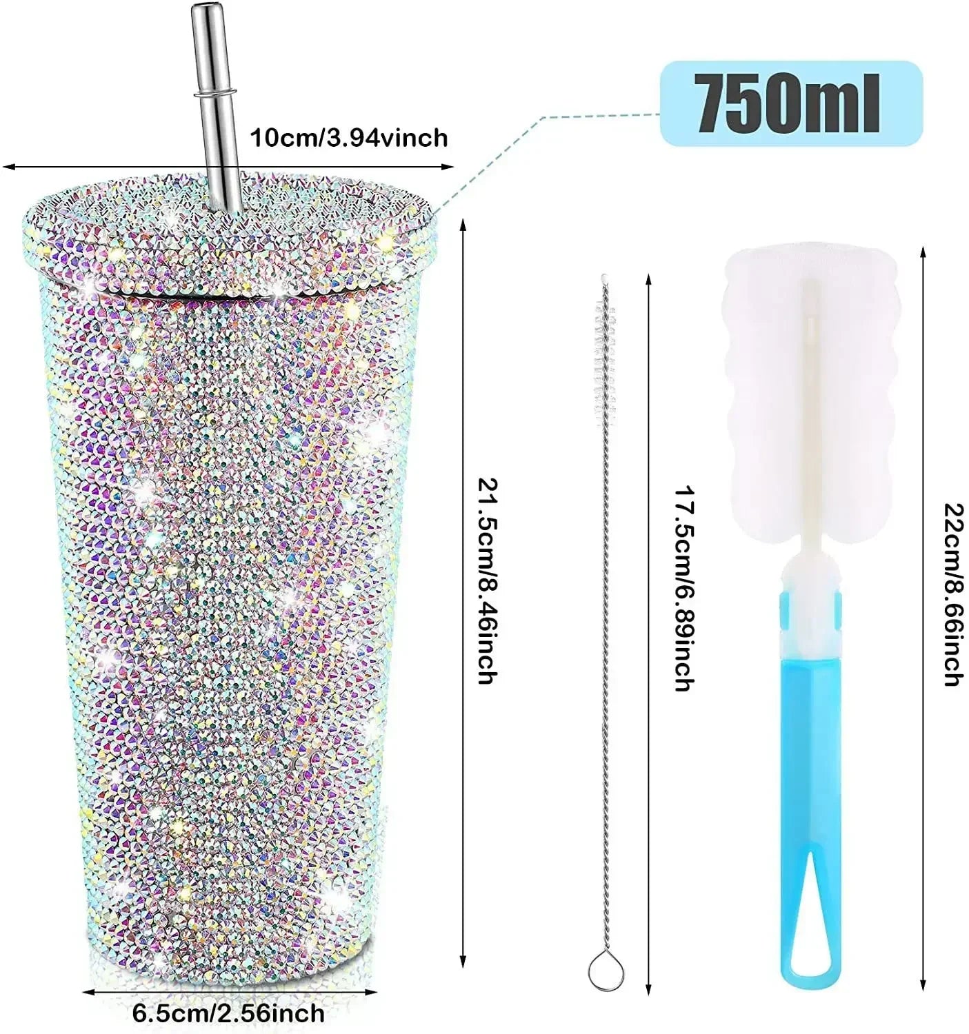 1 Pc Rhinestone Coffee Cup Gift Cup Rhinestone Rhinestone Thermos Cup Double Stainless Steel Straw Cup Coffee Mug  Water Bottles