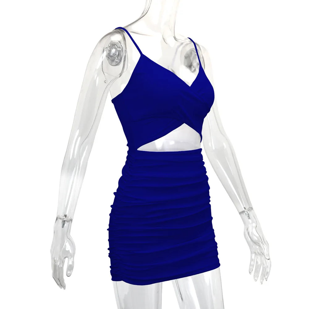 Women Sexy Cutout Bodycon Dress Euro Style Cross Back Straps Hollow Out Nightclub Party Evening Outfit Slim Fit Stretchy Dress