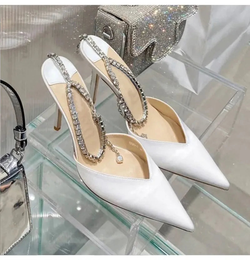 Luxury Crystal Sequined Women Pumps Elegant Thin High heels Spring Summer Fashion Chains Party Shoes Sexy Wedding Bridal Shoes