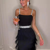 Women's Dresses New Tassel Sexy Low Cut Suspender Sleeveless Midi Party Dress 2024 Summer Fashion