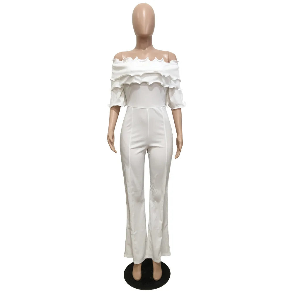 Party Jumpsuit for Women Slash Neck Solid High Waist Irregular Off Shoulder Suit Jumpsuit Bodysuits One Piece Playsuits Overall