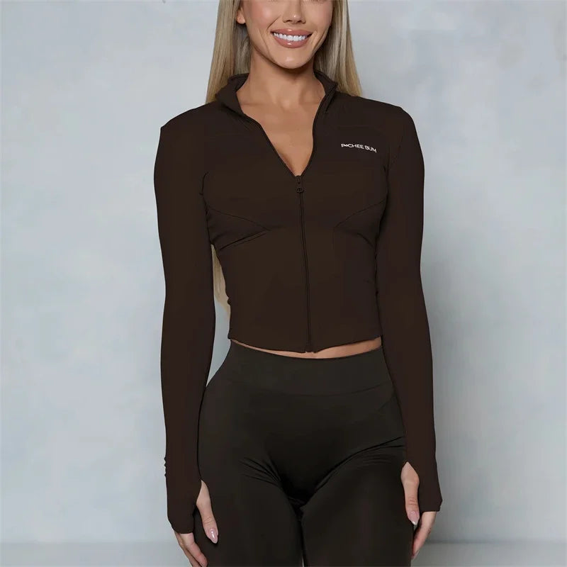 Women BUM New Sculpting Jacket Running Elasticity Yoga Jacket Slim Top Coat Women's Sports Jacket Gym Long Sleeves Women Zipper
