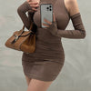 Summer Sexy High Neck Tight Dress Oversleeve Pleated Bottom Wrapped Hip Dress Women Bodycon