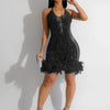 Elegant Luxury Sequins See Through Feather Mini Dress Celebrity Halter Backless Women‘s Sexy Birthday Party Nightclub Vestidos