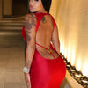 Weird Puss Sexy Party Dress Women Ring Clasp Chic Hollow Backless Sleeveless Low-Neck Birthday Banquet Rave Bodycon Vestidos