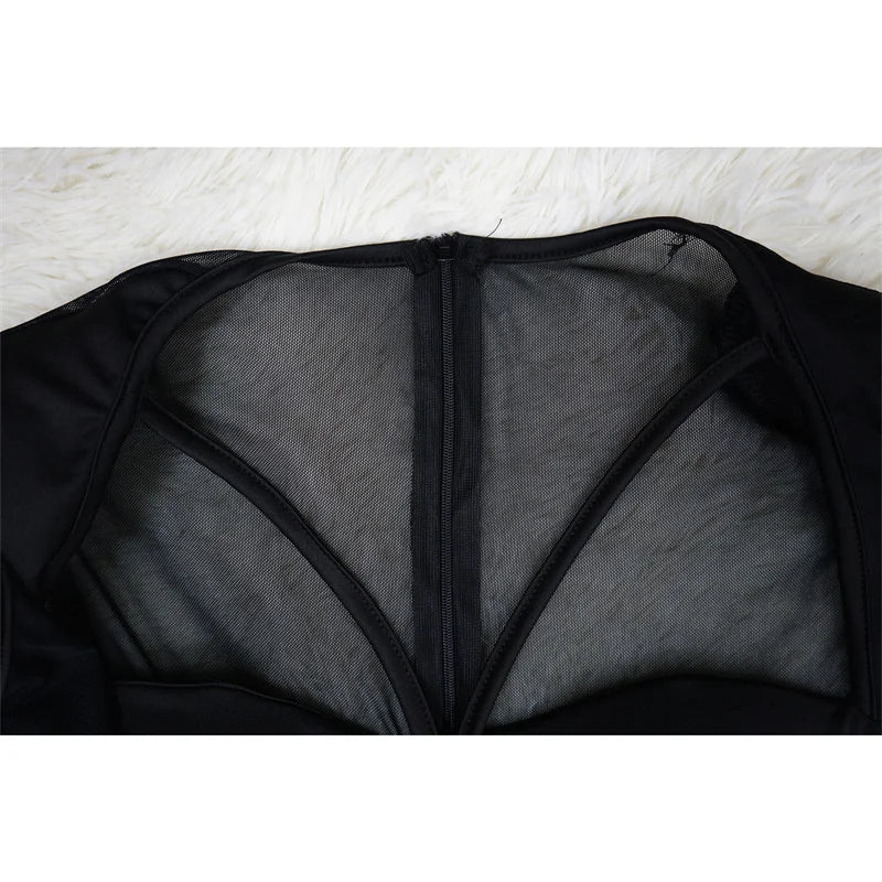 Sexy Mesh Patchwork Sheer Night Club Bodycon Jumpsuit for Women See Through One Piece Rompers Clubwear Party Birthday Outfits