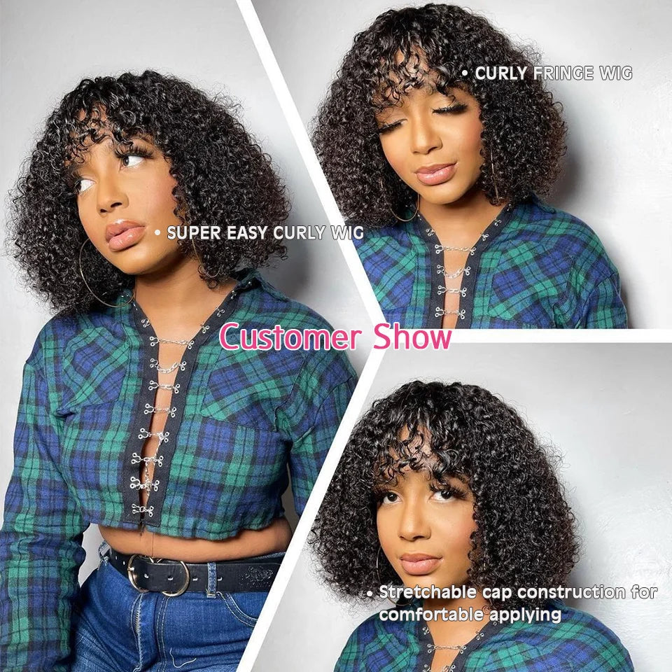 Jerry Curly Short Pixie Bob Cut Human Hair Wigs With Bangs For Women Wear To Go Peruvian Highlight Honey Water Wave Wigs