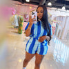 Women's Clothing Fashion Striped Sets Long Sleeve Polo-Neck T Shirt and Shorts 2025 Spring Summer 2 Two Piece Set Tracksuit