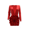 CM.YAYA Women Rose Floral Applique Long Sleeve Bodycon Mini Midi Dress Winter V-neck Club Sexy Party Evening Dresses Vestidos