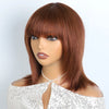 Lekker 12" Short Brown Wolf Cut Straight Bob Human Hair Wigs With Bangs For Women Brazilian Remy Hair Ready to Wear Glueless Wig