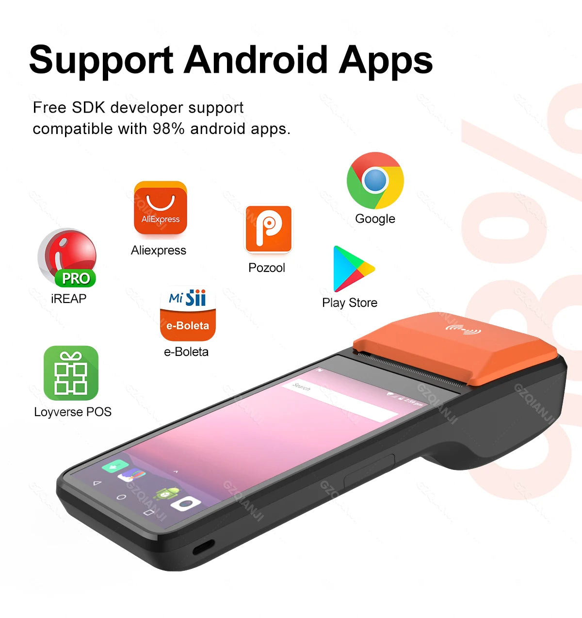 Handheld Commercial PDA Android 8.1/13 Bulit-in 58mm Thermal Receipt Printer NFC Optional for Cafeteria WIFI Bluetooth Connect