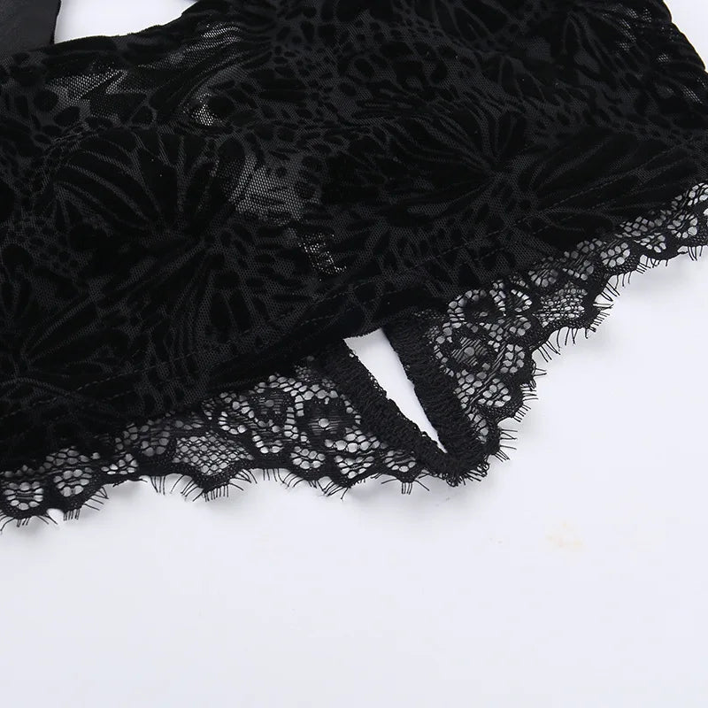 FAGADOER Sexy Lace See Through 2 Piece Sets Woman Outfit Hollow Out Crop Top + Flare Pants Female Y2K Streetwear Summer Spring