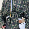 Women's Blouse Retro Style Lapel Loose Shirt 2024 Autumn Plaid Long-sleeve Pocket Shirt For Women Shirts Top  Рубашки Женские