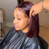 Burgundy Bob Wig Lace Front Human Hair Wigs Pre-Plucked 99J Red Blonde Colored Straight Human Hair Wigs 13x1 Lace Front Wig