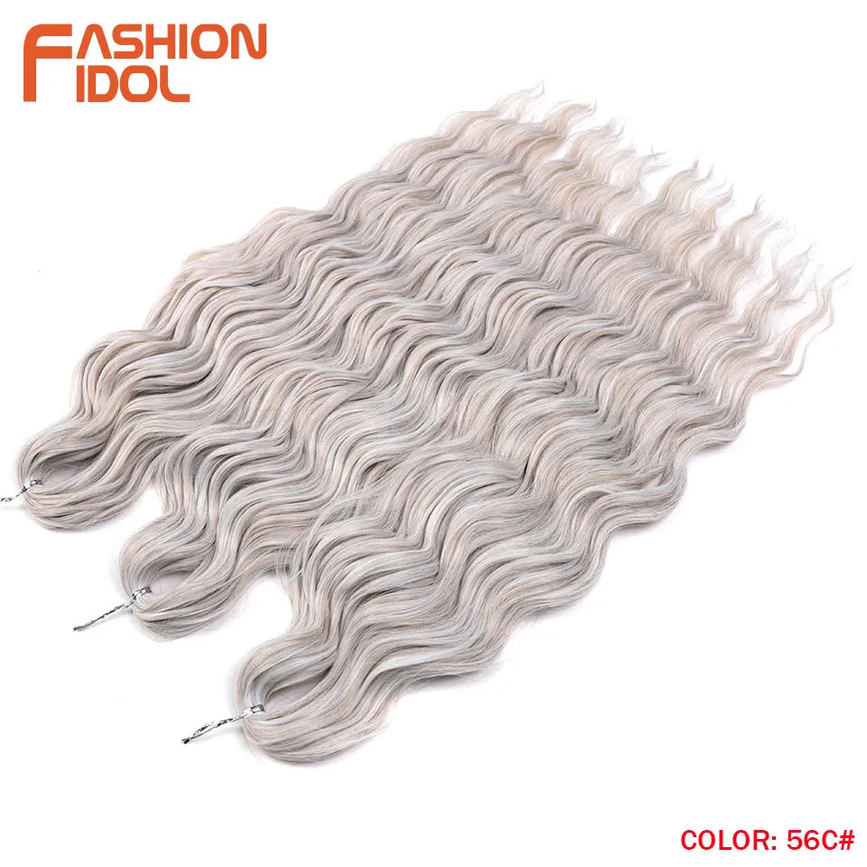 FASHION IDOL 24 Inch Synthetic Hair Water Wave Braiding Hair Extensions Ombre Rainbow color Deep Wave Curl Twist Crochet Hair