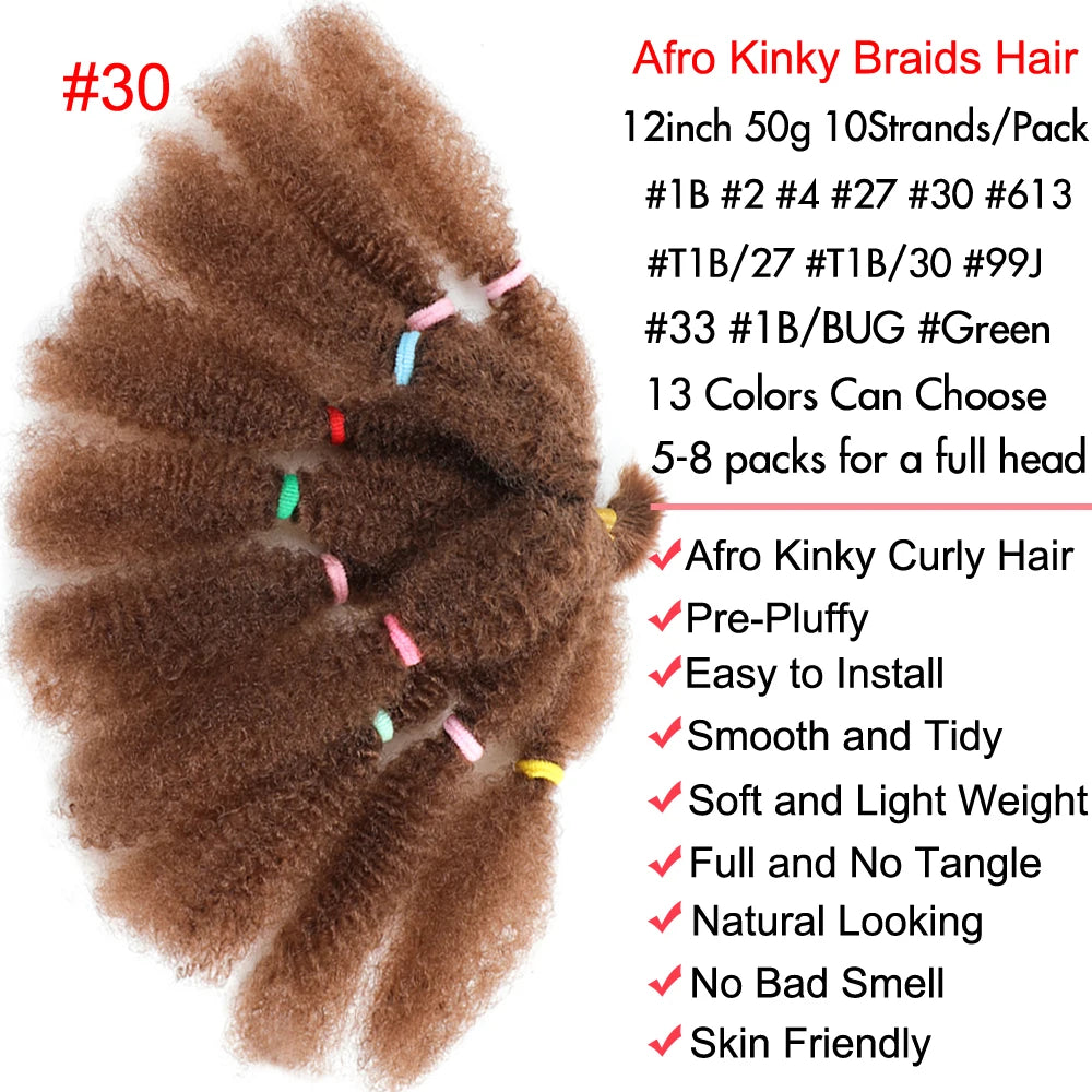 Afro Kinky Curly Hair Bulk Synthetic 12inch Ombre Marley Twists Braiding Hair #1B 4 27 30 33 99J Green Ombre Purple Brown Colors