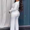 Znaiml Elegant Lapel Long Sleeve Top and Wide Leg Pants Two 2 Piece Sets Women White Office Lady Lace Up Blazer Business Outfits