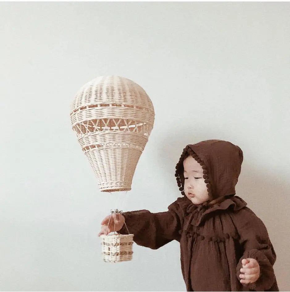 Rattan Hot Air Balloon Decor Hand-woven Wall Hanging Decor Handmade Nordic Photograph Prop for Kids Room Kindergarten Nursery