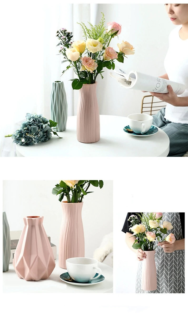 1Pc Diamond Plastic Vase Imitation Ceramic Flower Pot Thick And Durable Suitable For Living Room Bedroom Home Holiday Decoration
