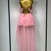 Women Sexy Strapless Pink Mesh Two Pieces Set Prom Gown Celebrate Birthday Nightclub Party Singer Stage Performance Costume