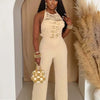 Joskaa 2025 Summer Elegant Hollow Halter Lace-Up Jumpsuits Women Hipster Sexy Backless Skinny One Piece Rompers Party Clubwear