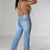 Women's Destroyed Ripped Hole Denim Pants Pearl Rhinestones Chain Distressed Slim Fit Skinny Jeans Y2K Night Club Party Jeans