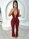 Women Knit Halter Bow Sleeveless Long Jumpsuits 2025 Summer Backless Sexy Outfits Night Club Party One Piece Rompers