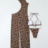 3 Pieces Leopard Triangle Halter String Bikini Hollow Out Swimsuit Women Swimwear Female Bathers Bathing Swimming Swim Suit